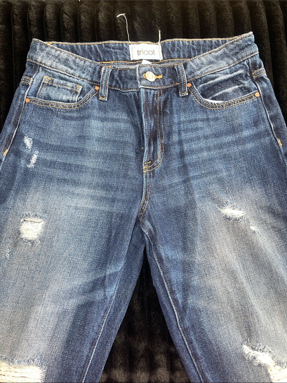 Tricot Relaxed Fit Distressed Jeans — Dark Blue
